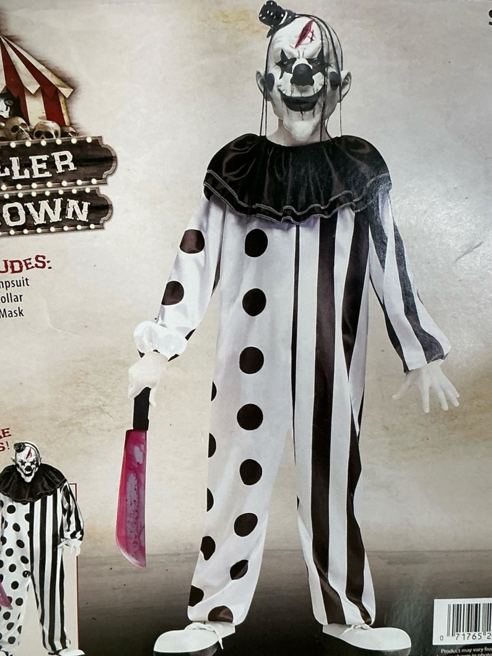 Halloween Killer Clown Costume jumpsuit ruffle collar Latex Mask Boy Size M (8) - Picture 13 of 15